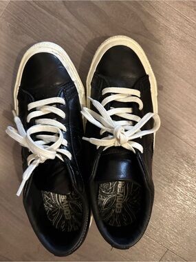 Converse Black Leather Sneakers with White Laces